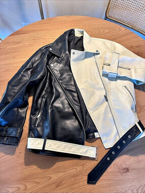 Two-Tone faux Leather Jacket in Black & White